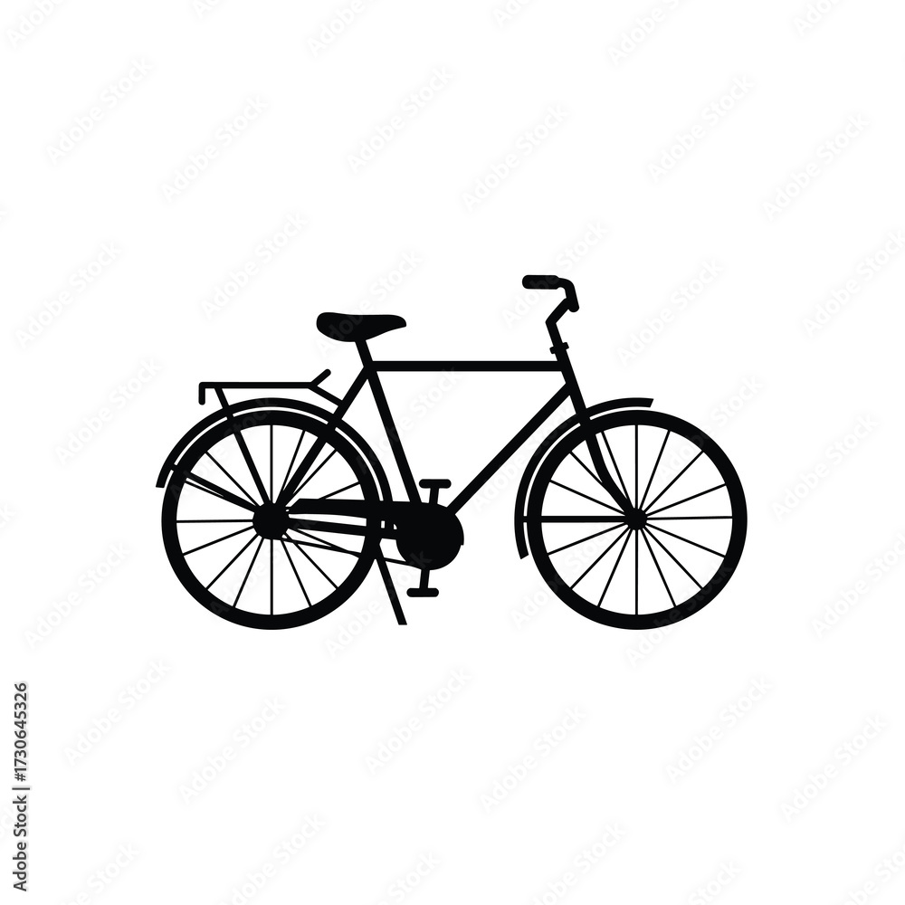 Fototapeta premium Commuter Bicycle Silhouette Vector – Diamond Frame with Rear Rack