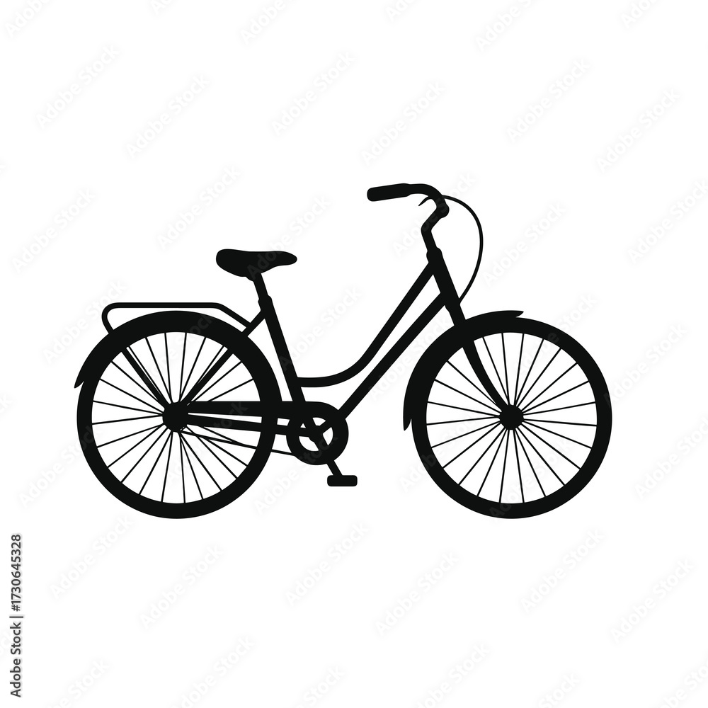 Fototapeta premium Commuter Bicycle Silhouette Vector – Step-Through Frame with Rear Rack