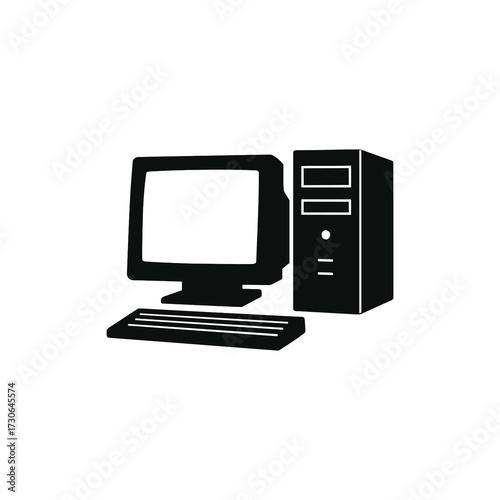 Desktop PC Silhouette – CRT Monitor with Tower Case and Keyboard