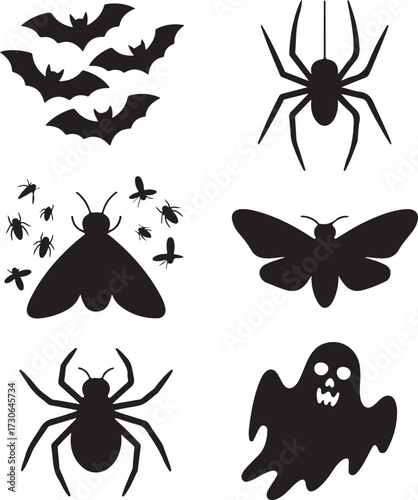 Swarm insect Halloween icon set silhouette vector