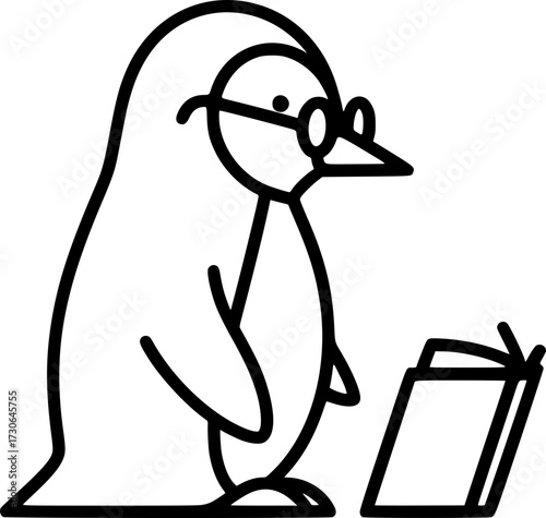 Penguin Icon – Cute Bird Cartoon Outline Illustration