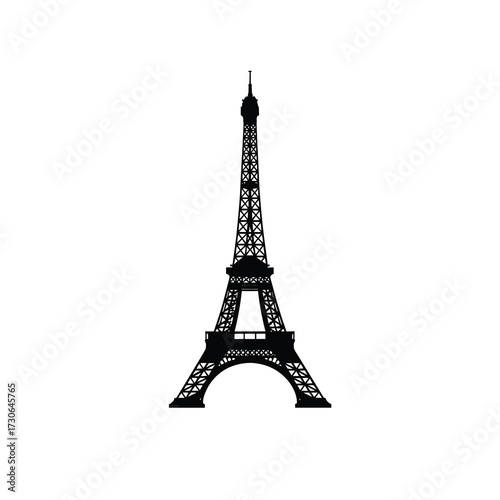 Eiffel Tower Silhouette Vector – Detailed Lattice, Slim Tall Icon of Paris