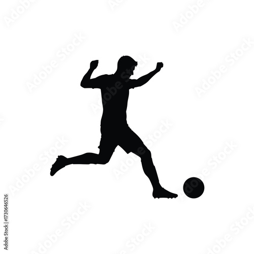 Footballer Power Shot Silhouette – Running Strike, Dynamic Vector