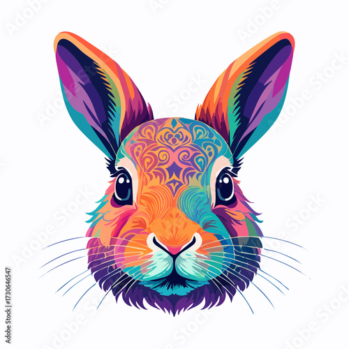 Vibrant Pop Art Rabbit Portrait with Psychedelic Colors and Intricate Patterns - A Modern Artistic Expression of Wildlife