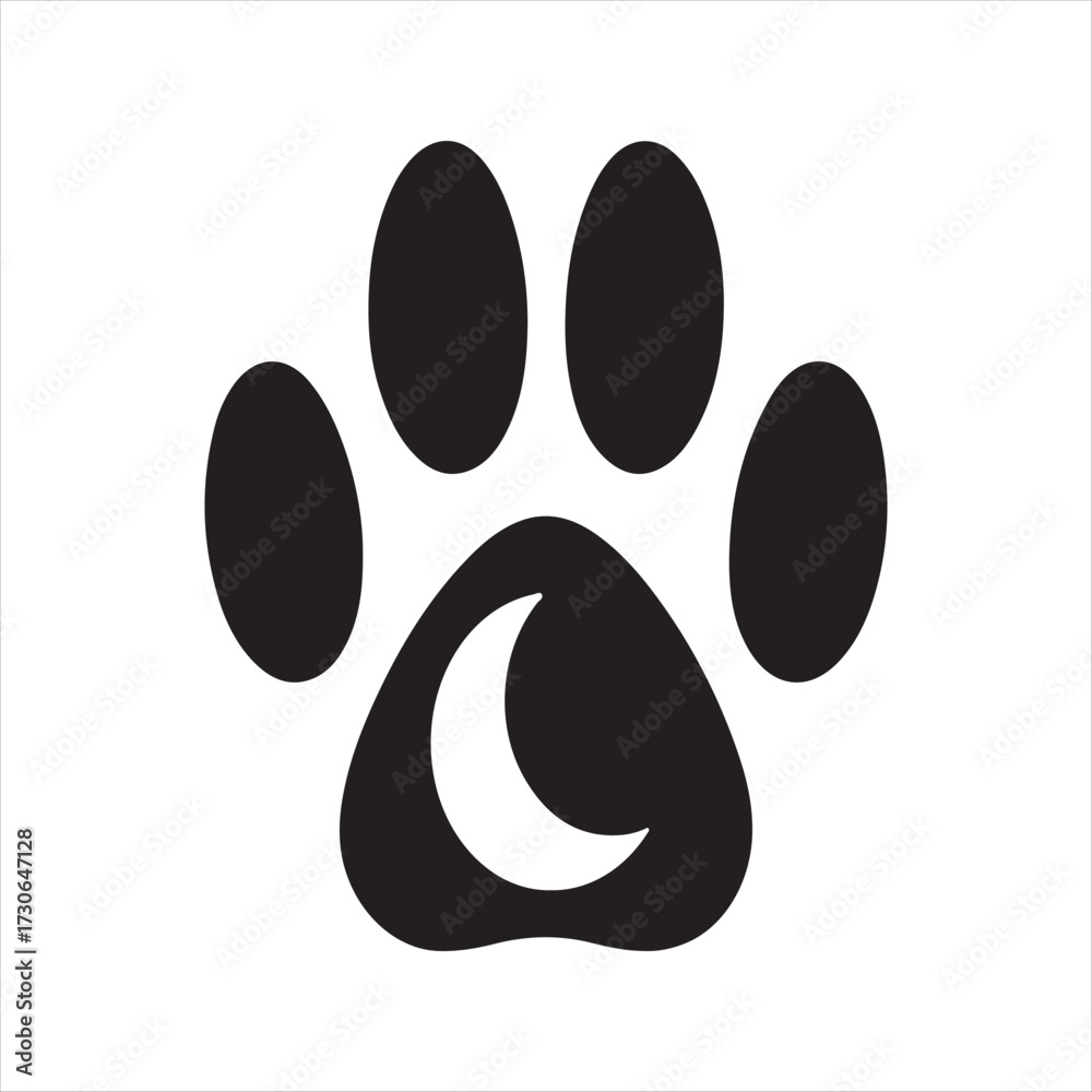 Obraz premium Dog Paw with Sun vector silhouette sketch art logo illustration