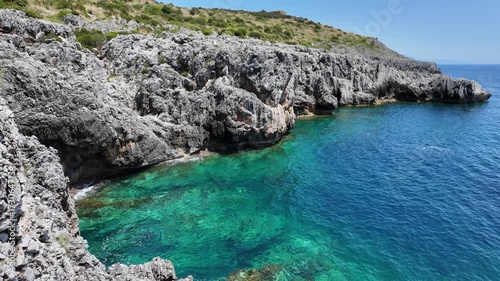 Amazing mediterranean seascape near Marina di Camerota during a sunny summer day. Cilento, Campania, Italy.