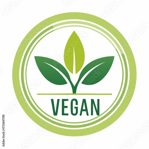 Vibrant green circular logo featuring stylized leaves, representing vegan certification, plant-based diets, and ethical sustainable living choices