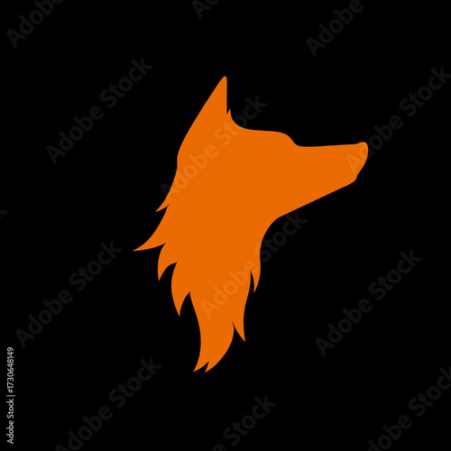 Vibrant orange fox head silhouette vector on a stark black background, a minimalist and modern graphic design element perfect for wildlife themes.