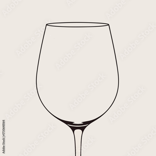 Elegant line art illustration of a classic empty red wine glass with a thin stem.