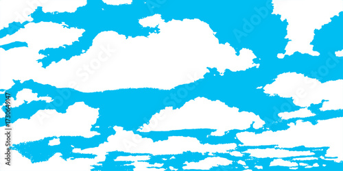 Abstract blue watercolor background illustration with torn paper edge design. Blue sky nature landscape background with realistic fluffy clouds. Cloudscape covered sunny sunshine morning sky. cloudy