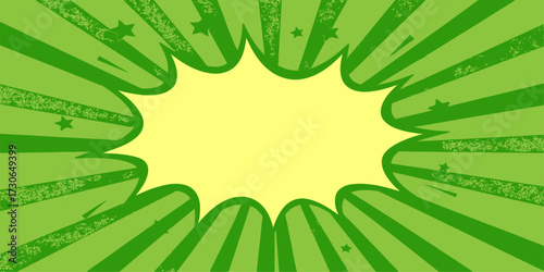 Comic book style blank speech bubble. retro cartoon design. Empty speech bubble in white color for your design. Handmade cut out paper craft art work. Explosion Burst, Radial Lines and Halftone Dots
