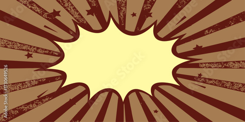 Comic book style blank speech bubble. retro cartoon design. Empty speech bubble in white color for your design. Handmade cut out paper craft art work. Explosion Burst, Radial Lines and Halftone Dots