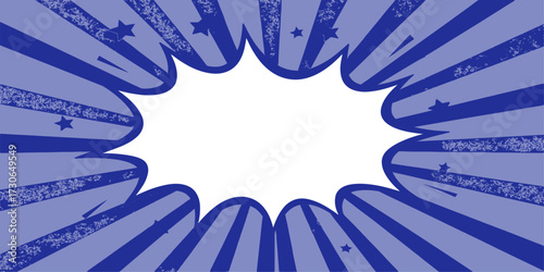 Comic book style blank speech bubble. retro cartoon design. Empty speech bubble in white color for your design. Handmade cut out paper craft art work. Explosion Burst, Radial Lines and Halftone Dots