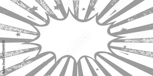 Comic book style blank speech bubble. retro cartoon design. Empty speech bubble in white color for your design. Handmade cut out paper craft art work. Explosion Burst, Radial Lines and Halftone Dots