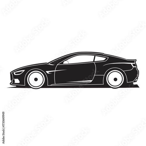 Modern Luxury Sports Car Side View Silhouette Vector Illustration  Black Coupe Vehicle Design for Automotive Concept