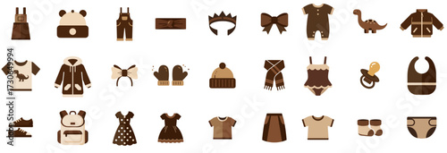 Vector children clothing icons in coffee with milk and chocolate colors on white background