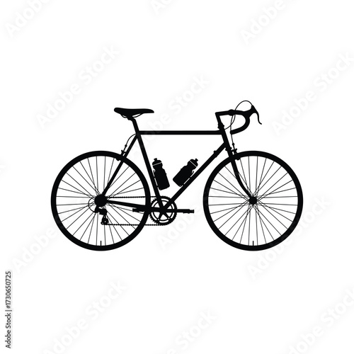 Road Bicycle Silhouette Vector – Racing Frame with Dual Water Bottles