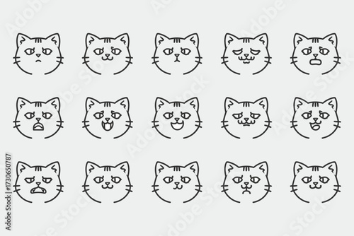 cute cat icon set illustration line art style