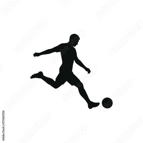 Soccer Striker Silhouette – Running Power Shot, Dynamic Football Vector