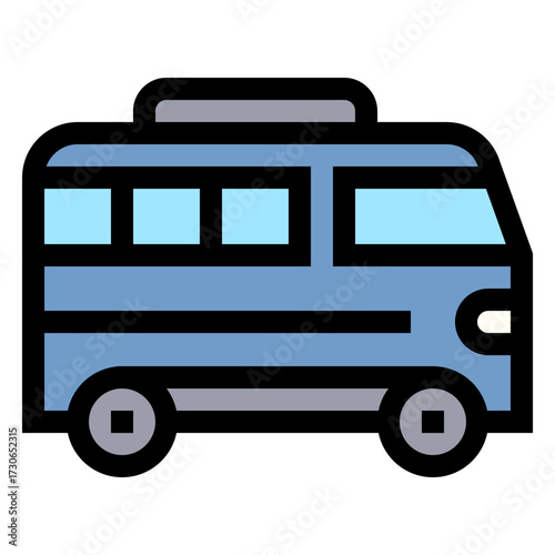Icono de autobús. Vehículo azul de transporte público utilizado para movilidad urbana y traslado de pasajeros en la ciudad. Ilustración vectorial