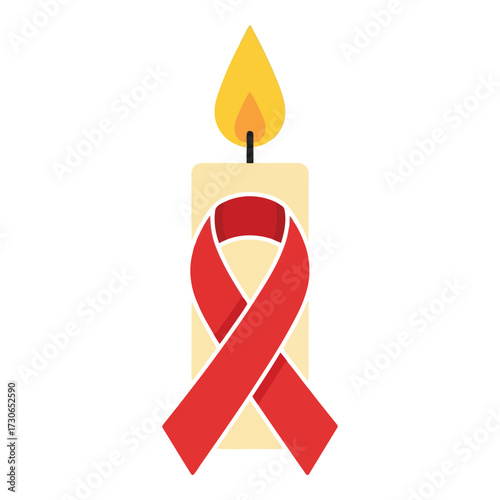 Vector art of red ribbon on a lit candle