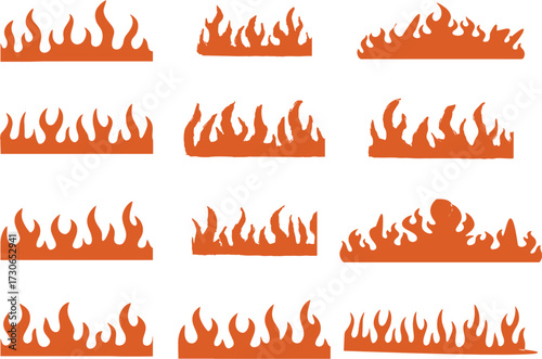 Abstract fire flames, editable vector silhouettes on white. EPS 10
