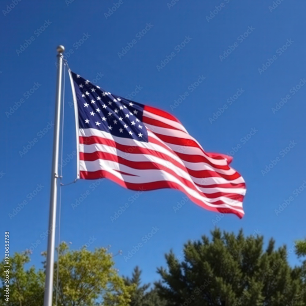 Obraz premium American flag waving proudly against blue sky