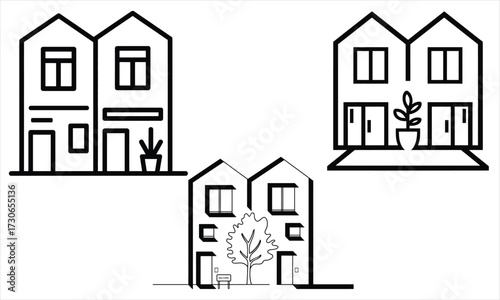 Three Distinctive House Icon Designs in Black and White Minimalist Style Representing Real Estate Options and Home Ownership Concepts