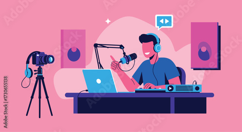 A person is recording audio for a podcast or video.
