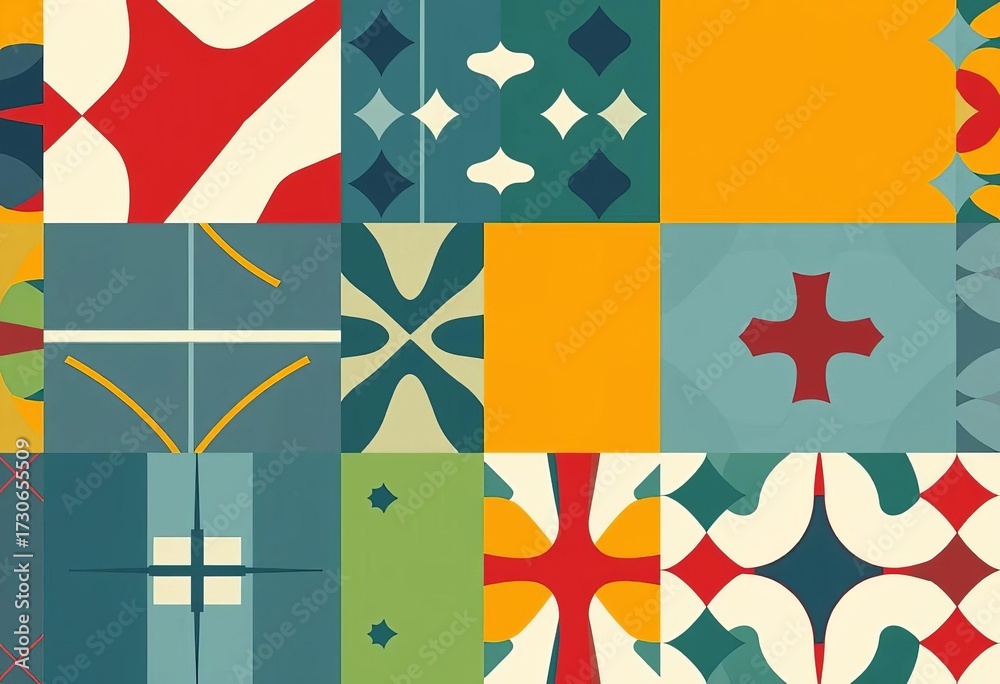 Obraz premium Swiss-inspired geometric patterns ideal for print media, featuring clean lines and bold colors, stylish, branding
