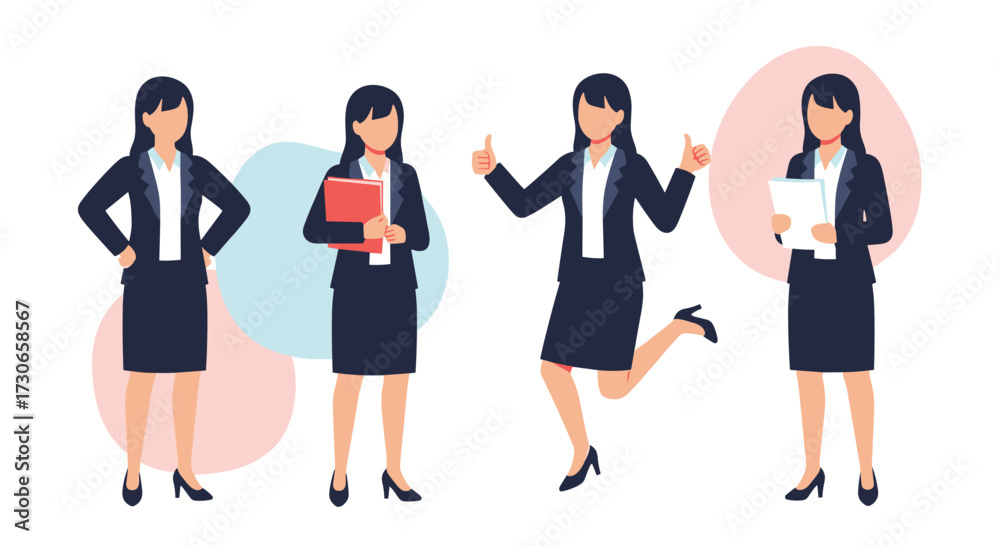 Obraz premium Four women in business attire striking different poses.