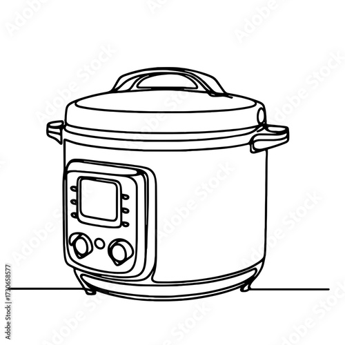Multicooker outline drawing, vector, black line drawing, minimalistic, single line, simple line, isolated, transparent background