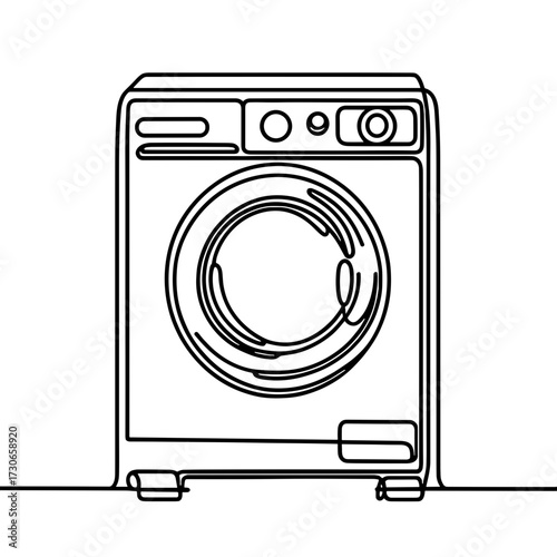 Washing machine outline drawing, vector, black line drawing, minimalistic, single line, simple line, isolated, transparent background