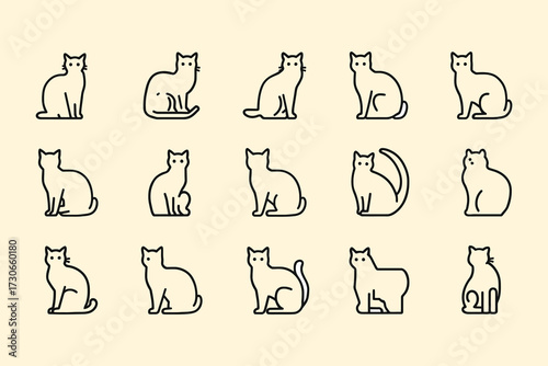 cute cat icon set illustration line art style