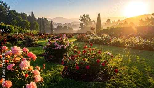 Rose garden at sunrise