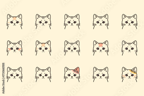 cute cat icon set illustration line art style
