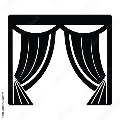 Black stage curtains opening revealing white space vector graphic theater