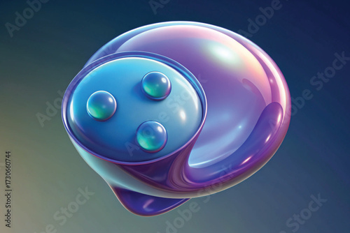 Abstract Iridescent Orb with Blue Inner Core and Bubbles