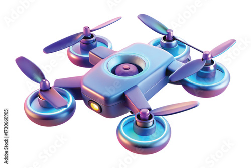 Blue Drone With Glowing Propellers quadcopter aerial