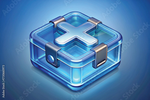 Blue Glass Square Box with Cross Symbol Inside container