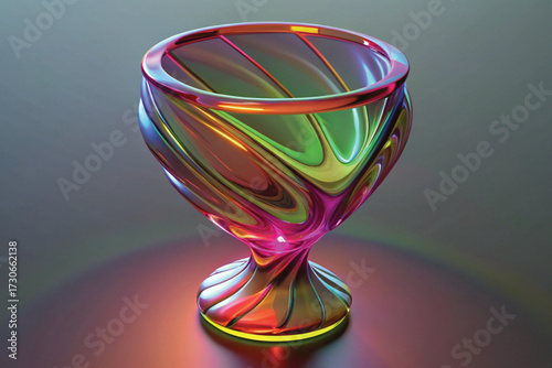 Iridescent Twisted Goblet with Colorful Reflections Keywords: goblet, cup, chalice, drinkware