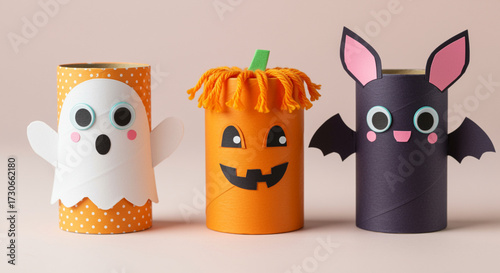 DIY Halloween crafts paper roll ghost pumpkin and bat decorations