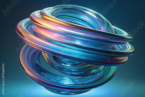 Swirling Iridescent Torus Shape abstract geometric
