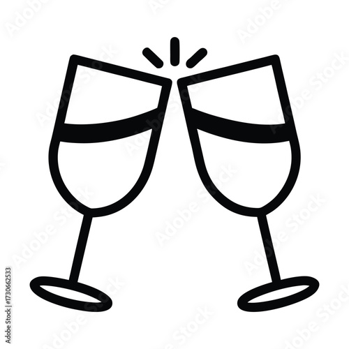 Two champagne glasses clinking together with celebratory sparks toasting celebration