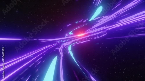 Cosmic Wormhole with Streaking Purple and Cyan Light in Starry Space abstract