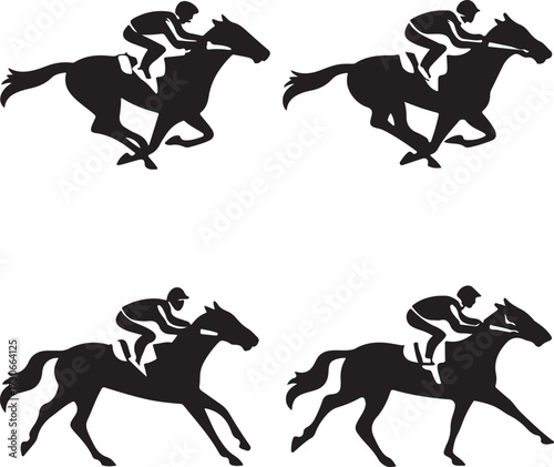 Horse Racing Silhouettes in Action on a White Background with kentucky