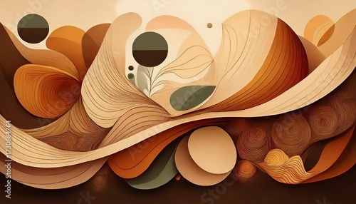 abstract organic shapes with earthy tones and textures