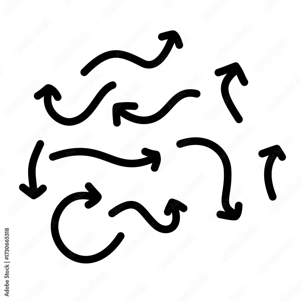 Fototapeta premium Hand-drawn doodle set of arrows in different directions, isolated on white.