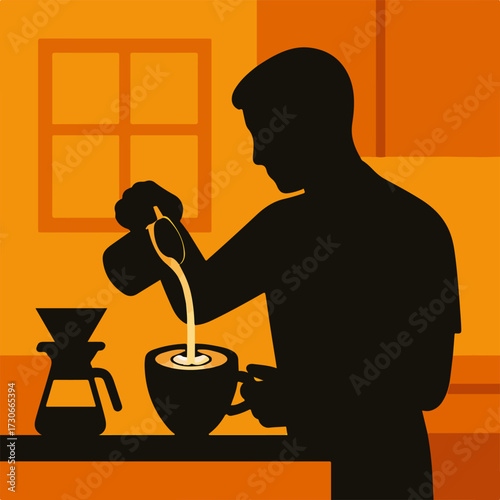 Barista Pour Over Coffee — Manual Brewing Silhouette at Sunrise