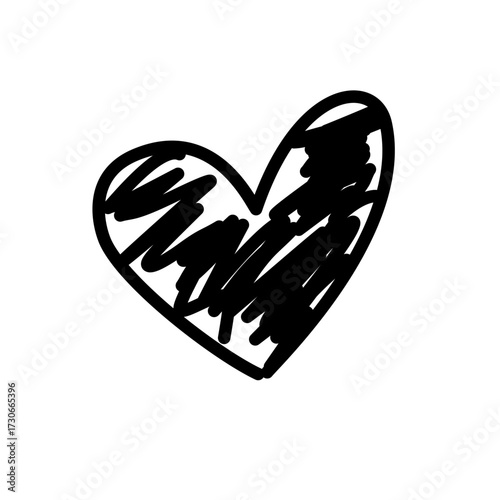 Hand-drawn doodle heart filled with scribble lines, playful and expressive style.